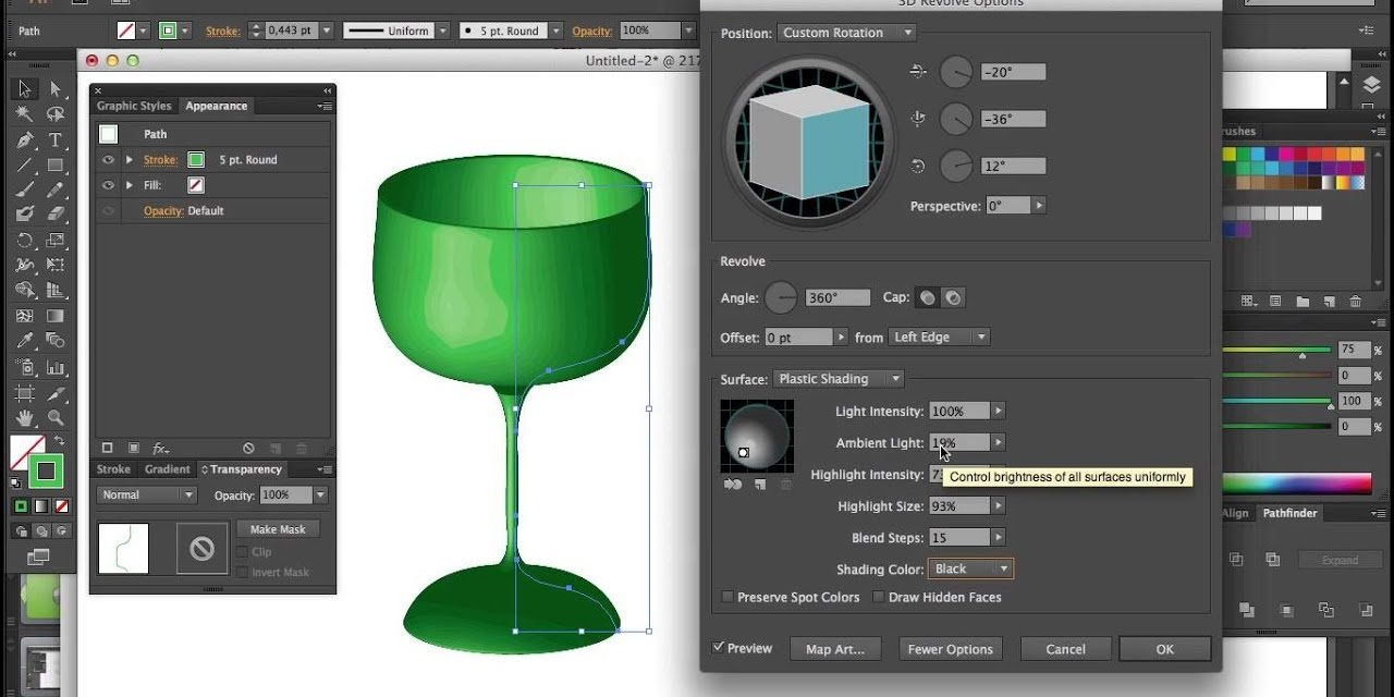 3D no Illustrator – Revolve Tool (Revolução) – Curso de Illustrator CC #21