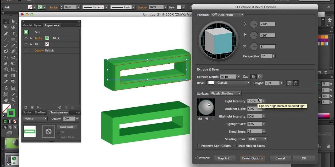 3D no Illustrator – Extrude Tool (Extrusão) – Curso de Illustrator CC #22